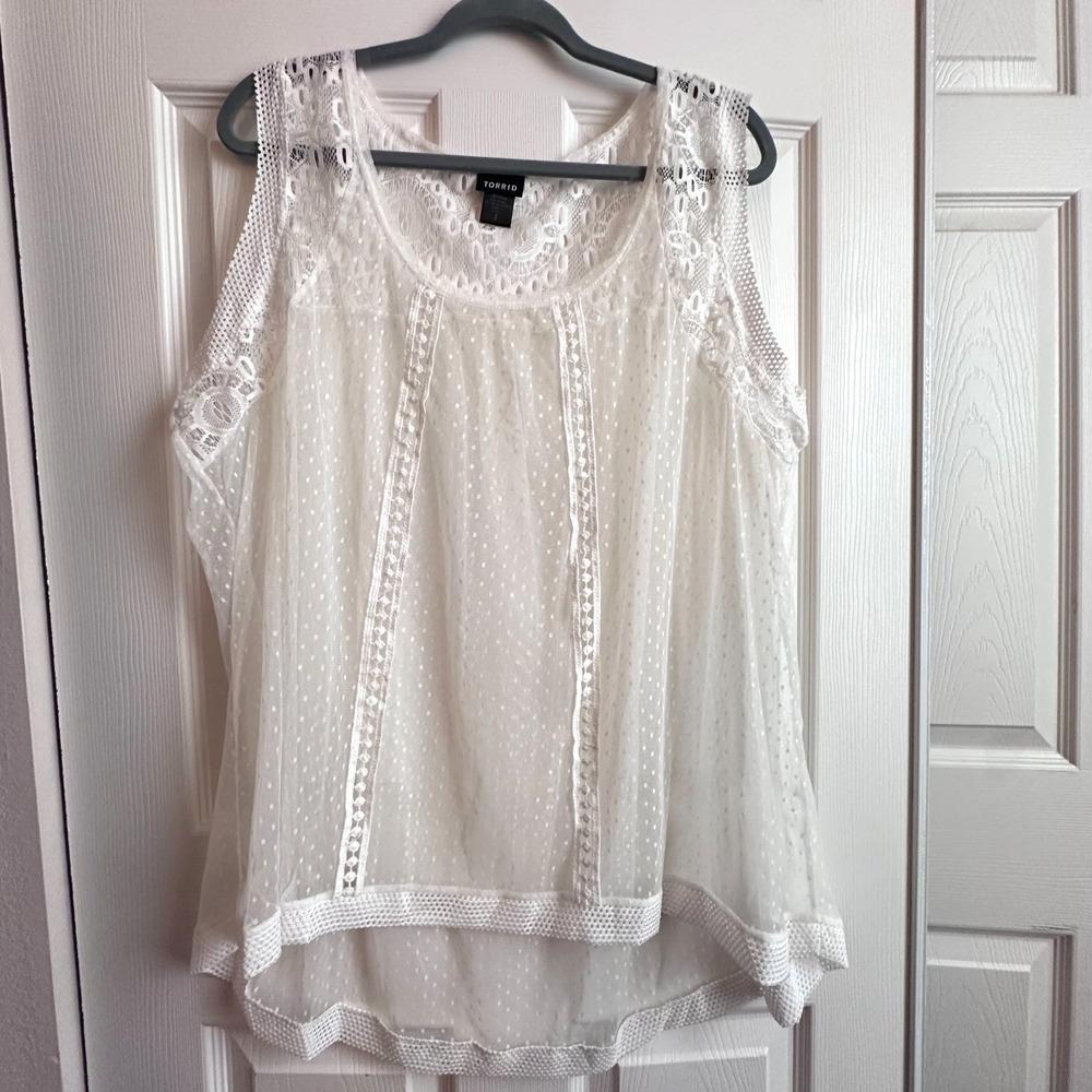 Torrid 2X Ivory White Sheer Swiss Dot Mesh Lace Tank Top Fairy Ethereal Coquette